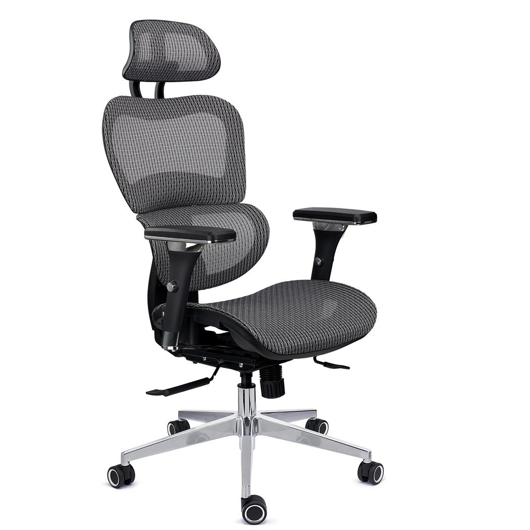 DEMO# Ergonomischer Bürostuhl VICTORY PRO, maximale Anpassungsfähigkeit, Profi-Modell, exklusive Details, Farbe Grau