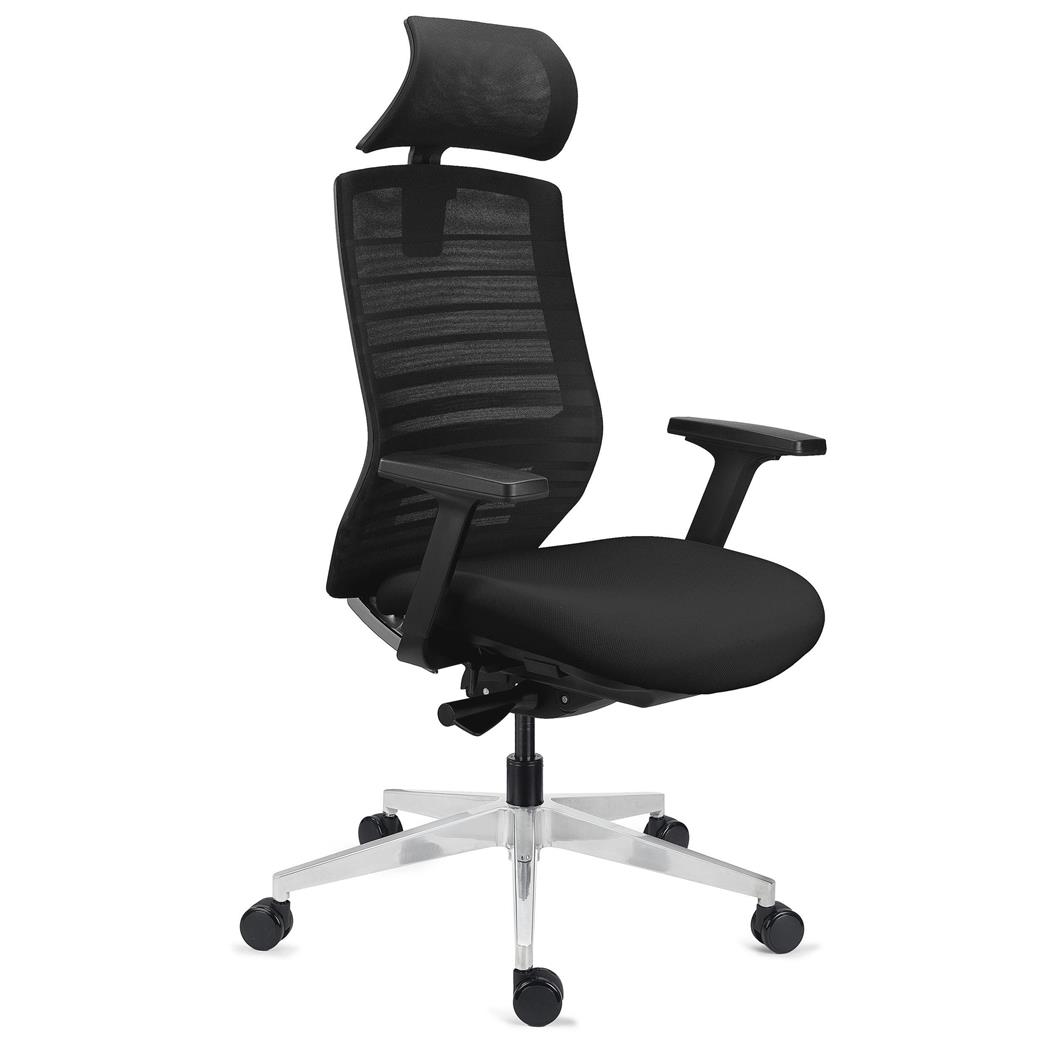 Ergonomischer Bürostuhl TAURUS, modernes Design, verstellbare Rückenlehne, Kopfstütze, Farbe Schwarz