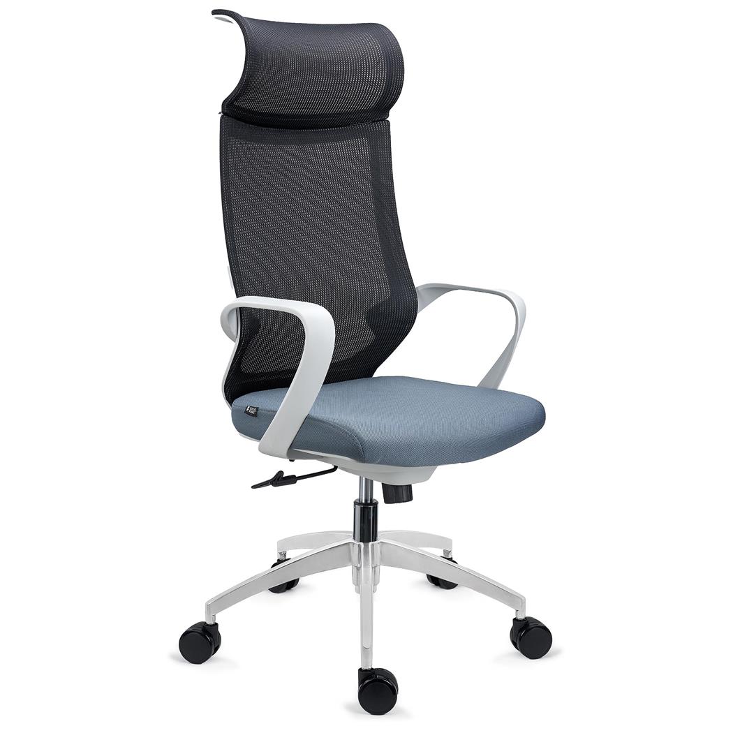 DEMO# Ergonomischer Bürostuhl SINTRA, ergonomisches Design mit Kopfstütze, Wippfunktion, Farbe Grau