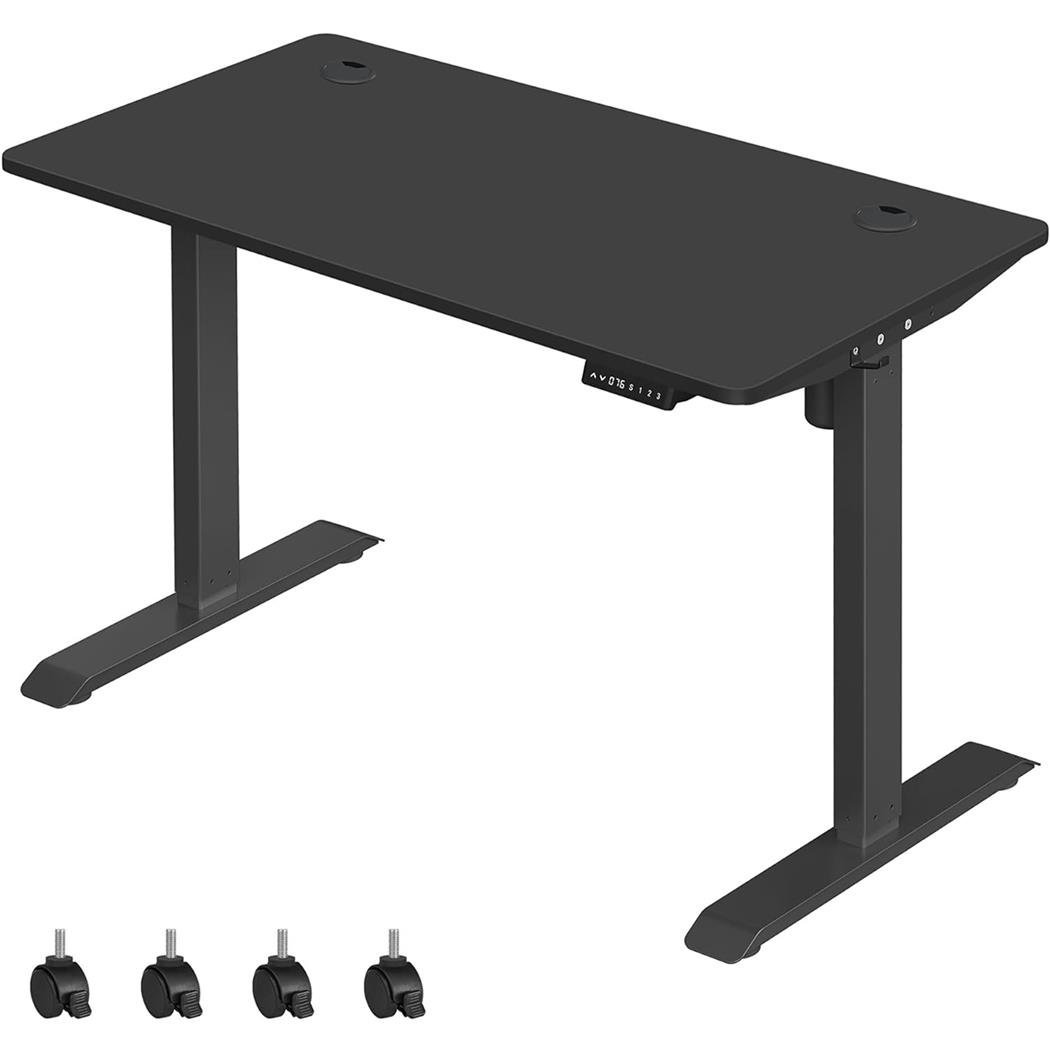 Schreibtisch ANETO, 140x 60x (73,5-119) cm, modern und vielseitig, Metallgestell, höhenverstellbar, Schwarz