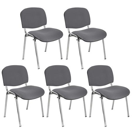 Im 5er-Set: Konferenzstuhl MOBY BASE STOFF mit verchromten Stuhlbeinen, bequem und praktisch, stapelbar, Farbe Grau