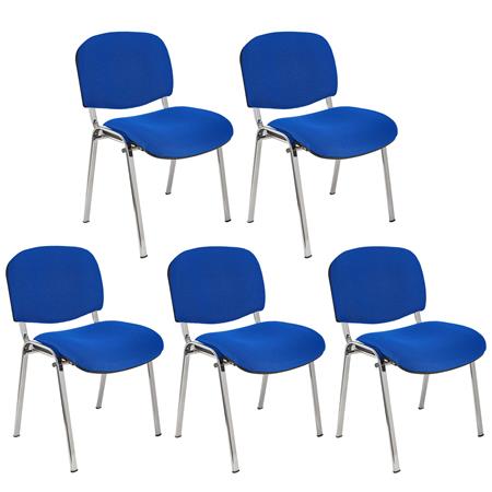 Im 5er-Set: Konferenzstuhl MOBY BASE STOFF mit verchromten Stuhlbeinen, bequem und praktisch, stapelbar, Farbe Blau