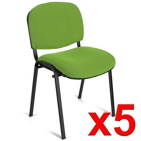 Im 5er-Set: Konferenzstuhl MOBY BASE STOFF mit schwarzen Stuhlbeinen, bequem und praktisch, stapelbar, Farbe Limettengrün