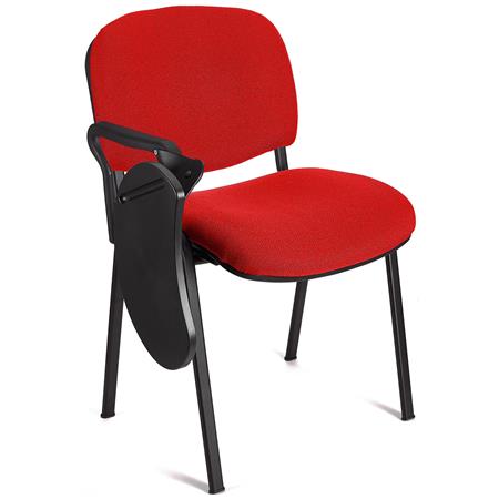 Konferenzstuhl MOBY BASE STOFF mit klappbarem Schreibbrett, stapelbar und praktisch, schwarzes Gestell, Farbe Rot