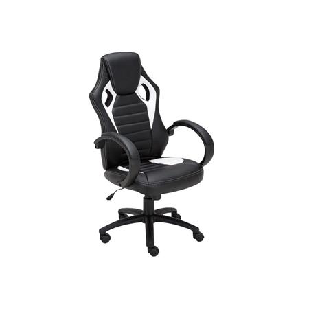 Gaming-Stuhl ASCARI, sportliches Design, sehr bequem, Leder- und Stoffbezug, Farbe Schwarz / Weiß