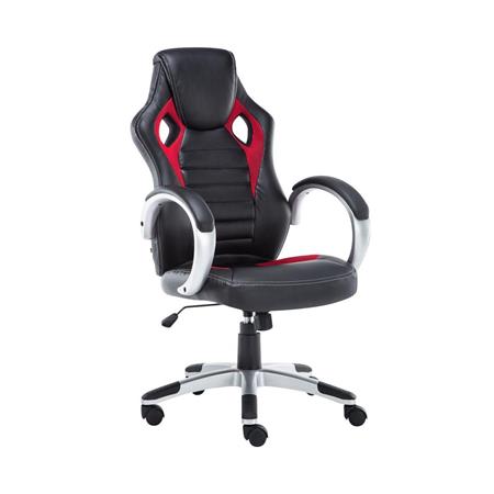 Gaming-Stuhl ASCARI PRO, sportliches Design, sehr bequem, Leder- und Stoffbezug, Farbe Schwarz / Rot