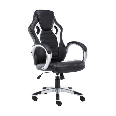 Gaming-Stuhl ASCARI PRO, sportliches Design, sehr bequem, Leder- und Stoffbezug, Farbe Schwarz / Weiß