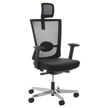 Ergonomischer Bürostuhl NILO PRO, vielseitig einstellbar, Kopf- und Lordosenstütze, gepolsterte Sitzfläche, Netzstoff, Farbe Schwarz