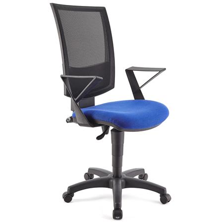 Bürostuhl PANDORA mit Armlehnen, Rückenlehne mit Netzbezug, dicke Polsterung, Farbe Blau