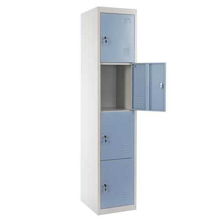 Schließfachschrank HILDUR, Metallspind 180x38x45 cm, 4 Türen mit Schloss, Farbe Blau