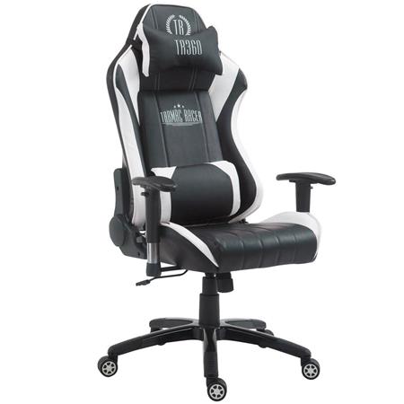 Gaming-Stuhl TURBO LEDER, neigbare Rückenlehne, Nacken- und Lordosekissen, Farbe Schwarz / Weiß