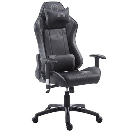 Gaming-Stuhl TURBO LEDER, neigbare Rückenlehne, Nacken- und Lordosekissen, Farbe Schwarz / Grau