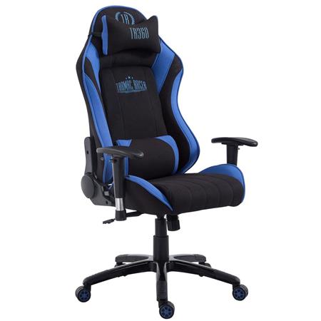 Gaming-Stuhl TURBO STOFF, neigbare Rückenlehne, Nacken- und Lordosekissen, Farbe Schwarz / Blau