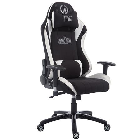Gaming-Stuhl TURBO STOFF, neigbare Rückenlehne, Nacken- und Lordosekissen, Farbe Schwarz / Weiß