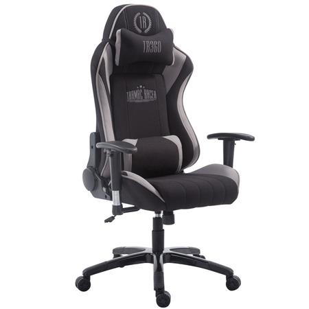 Gaming-Stuhl TURBO STOFF, neigbare Rückenlehne, Nacken- und Lordosekissen, Farbe Schwarz / Grau