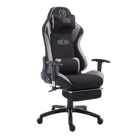 Gaming-Stuhl TURBO STOFF mit Fußablage, neigbare Rückenlehne, Nacken- und Lordosekissen, Farbe Schwarz / Grau