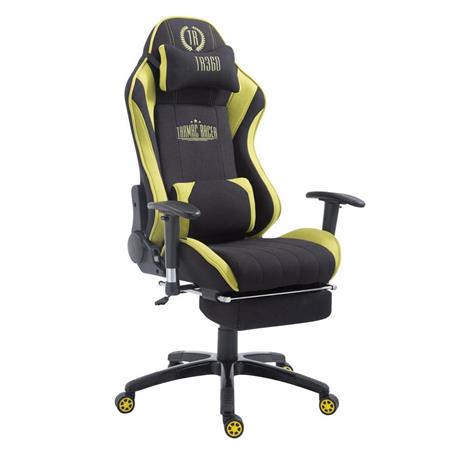 Gaming-Stuhl TURBO STOFF mit Fußablage, neigbare Rückenlehne, Nacken- und Lordosekissen, Farbe Schwarz / Grün