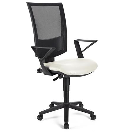 Bürostuhl PANDORA LEDER mit Armlehnen, Rückenlehne mit Netzbezug, dicke Polsterung, Farbe Weiß