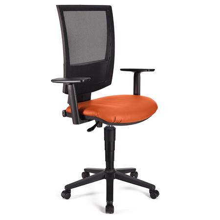 Bürostuhl PANDORA PLUS LEDER mit verstellbaren Armlehnen, Rückenlehne mit Netzbezug, dicke Polsterung, Farbe Orange