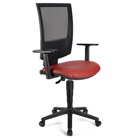 Bürostuhl PANDORA PLUS LEDER mit verstellbaren Armlehnen, Rückenlehne mit Netzbezug, dicke Polsterung, Farbe Rot