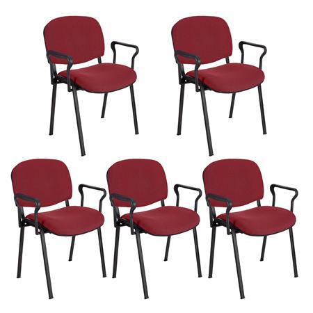 Im 5er-Set: Konferenzstuhl MOBY BASE STOFF mit Armlehnen, bequem und praktisch, schwarzes Gestell, Stoffbezug, Farbe Burgund