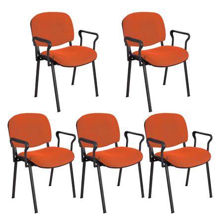 Im 5er-Set: Konferenzstuhl MOBY BASE STOFF mit Armlehnen, bequem und praktisch, schwarzes Gestell, Stoffbezug, Farbe Orange