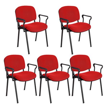 Im 5er-Set: Konferenzstuhl MOBY BASE STOFF mit Armlehnen, bequem und praktisch, schwarzes Gestell, Stoffbezug, Farbe Rot