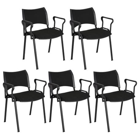 Im 5er-Set: Besucherstuhl ROMEL MIT ARMLEHNEN, bequeme Polsterung, stapelbar, schwarze Stuhlbeine, Farbe Schwarz