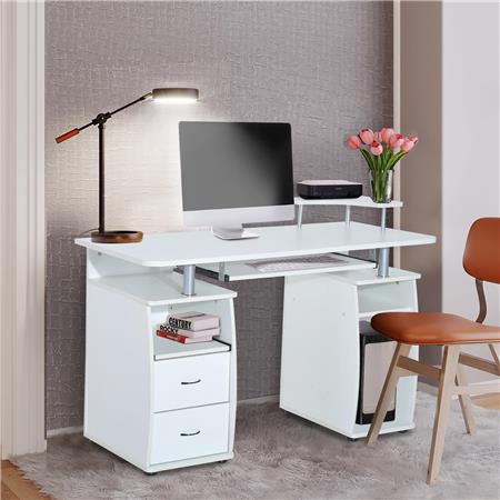 Bürotisch GRISO, mit Schubladen und Tastaturablage, 120x55x85cm, aus Holz, Farbe Weiß