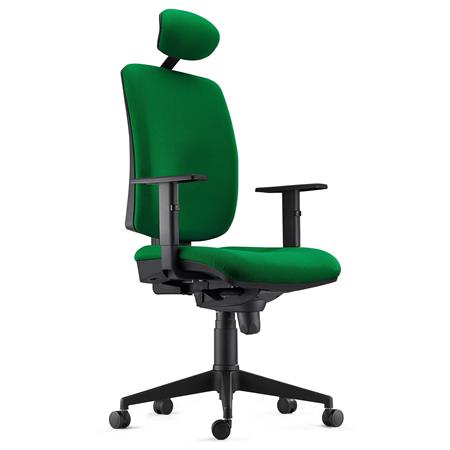 Ergonomischer Bürostuhl PIERO, mit Kopfstütze und verstellbaren Armlehnen, Stoffbezug, Farbe Grün