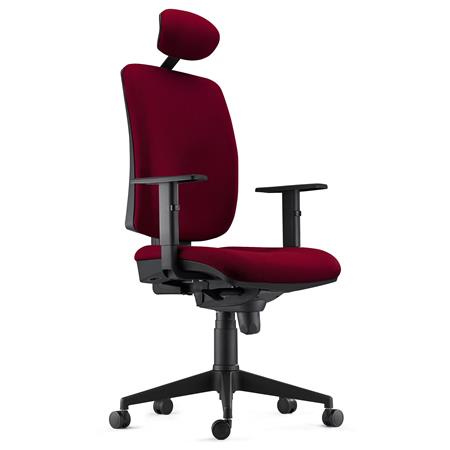 Ergonomischer Bürostuhl PIERO, mit Kopfstütze und verstellbaren Armlehnen, Stoffbezug, Farbe Burgunder
