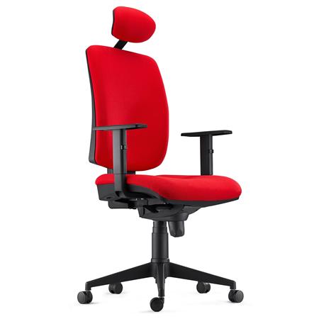 Ergonomischer Bürostuhl PIERO, mit Kopfstütze und verstellbaren Armlehnen, Stoffbezug, Farbe Rot