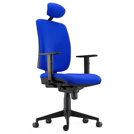 Ergonomischer Bürostuhl PIERO, mit Kopfstütze und verstellbaren Armlehnen, Stoffbezug, Farbe Blau