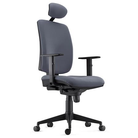 Ergonomischer Bürostuhl PIERO, mit Kopfstütze und verstellbaren Armlehnen, Stoffbezug, Farbe Grau