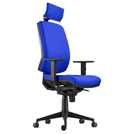 Ergonomischer Bürostuhl OLIVER STOFF mit Kopfstütze, 8h-Nutzung, dicke Polsterung, Farbe Blau