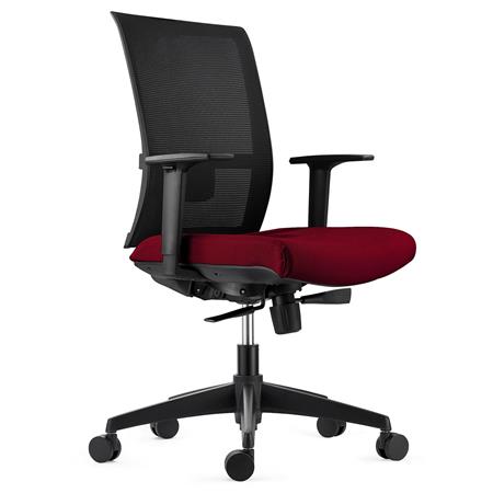 Ergonomischer Bürostuhl EXON, Lordosenstütze, für die 8h-Nutzung, mit Stoff- und Netzbezug, Farbe Burgund