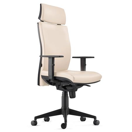 Ergonomischer Bürostuhl MARVEL LEDER, Kopf- und Lordosenstütze, Farbe Beige