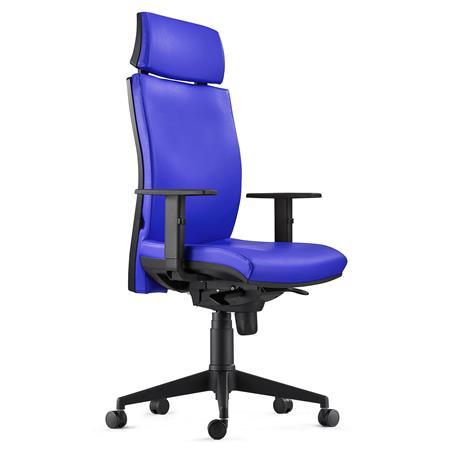 Ergonomischer Bürostuhl MARVEL LEDER, Kopf- und Lordosenstütze, Farbe Blau