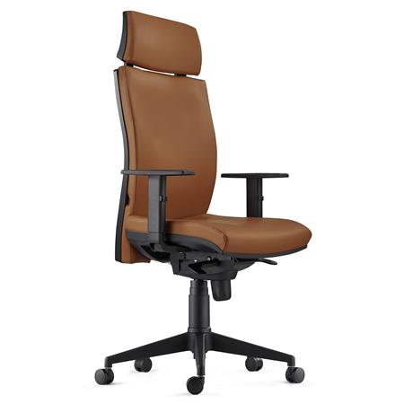 Ergonomischer Bürostuhl MARVEL LEDER PRO, Kopf- und Lordosenstütze, Farbe Braun