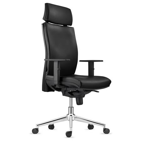 Ergonomischer Bürostuhl MARVEL LEDER PRO METALL, Kopf- und Lordosenstütze, Farbe Schwarz