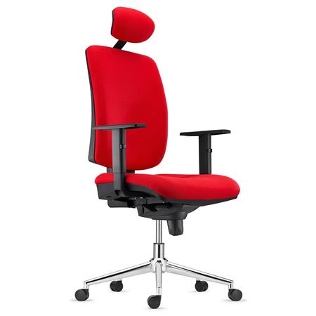 Ergonomischer Bürostuhl PIERO, mit Metallfußkreuz, Kopfstütze und verstellbaren Armlehnen, Stoffbezug, Farbe Rot