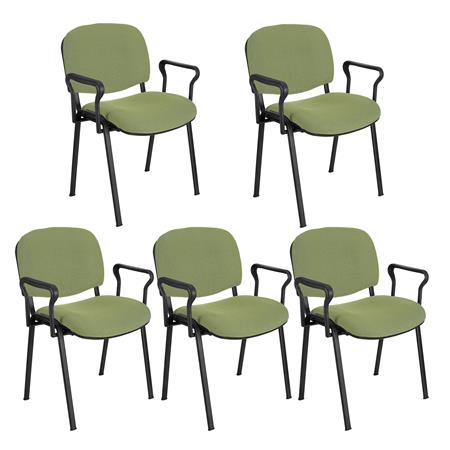 Im 5er-Set: Konferenzstuhl MOBY BASE STOFF mit Armlehnen, bequem und praktisch, schwarzes Gestell, Stoffbezug, Farbe Grün
