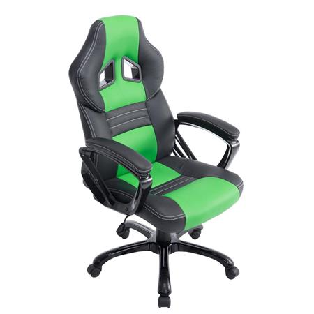 Gaming-Stuhl RAIKONEN, sportliches Design, dicke Polsterung, Lederbezug, Farbe Schwarz und Grün