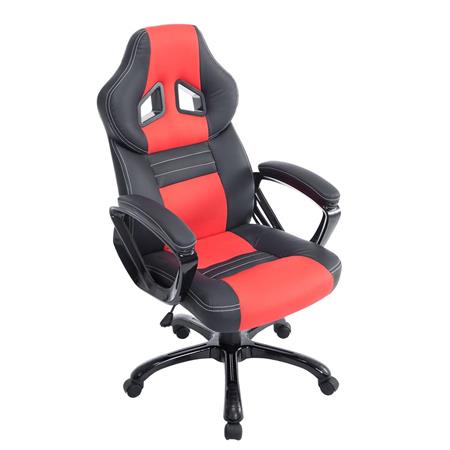 Gaming-Stuhl RAIKONEN, sportliches Design, dicke Polsterung, Lederbezug, Farbe Schwarz und Rot