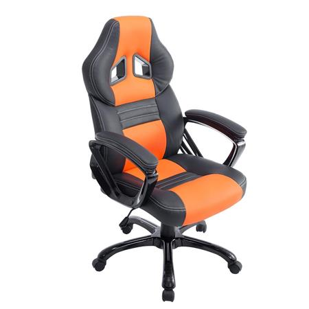 Gaming-Stuhl RAIKONEN, sportliches Design, dicke Polsterung, Lederbezug, Farbe Schwarz und Orange
