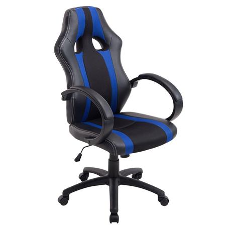 Gaming-Stuhl KUBICA, hohe Rückenlehne, dicke Polsterung, Leder- und Netzstoffbezug, Farbe Schwarz / Blau