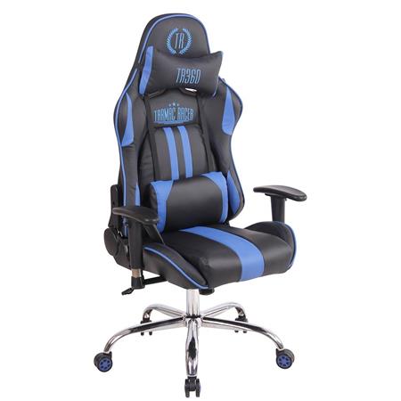 Gaming-Stuhl INDY, verstellbare Rückenlehne, Wärme- und Massagefunktion, Leder, Farbe Schwarz/Blau
