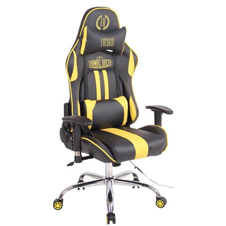 Gaming-Stuhl INDY, verstellbare Rückenlehne, Wärme- und Massagefunktion, Leder, Farbe Schwarz/Gelb