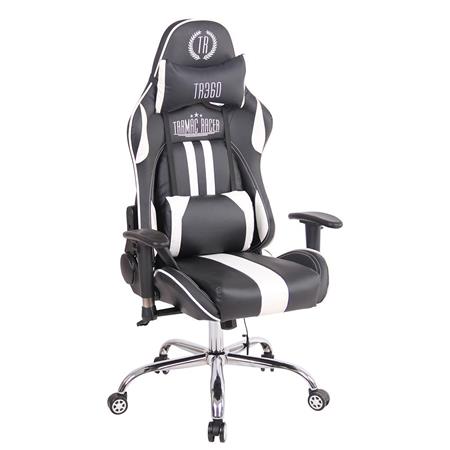 Gaming-Stuhl INDY, verstellbare Rückenlehne, Wärme- und Massagefunktion, Leder, Farbe Schwarz/Weiß