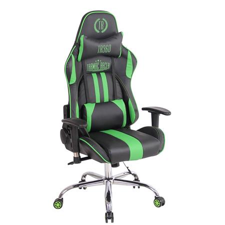 Gaming-Stuhl INDY, verstellbare Rückenlehne, Wärme- und Massagefunktion, Leder, Farbe Schwarz/Grün